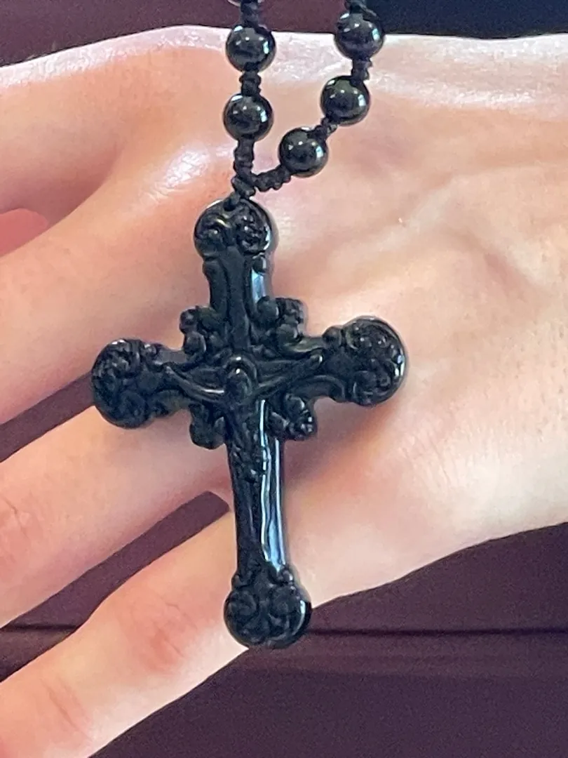 NATURAL Black Onyx Rosary Cross Handmade Religious Jewelry Catholic Gifts Men's Onyx Black Rosary Military Firefighter Cross Rosary Jewelry