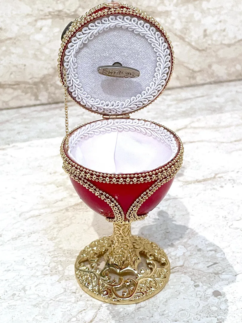 2019 PierreLorren NATURAL Red Faberge Egg Music Box & Faberge Egg Pendant Fabergé Egg Style Jewelry Box Pure Gold Decor HANDMADE Anniversary