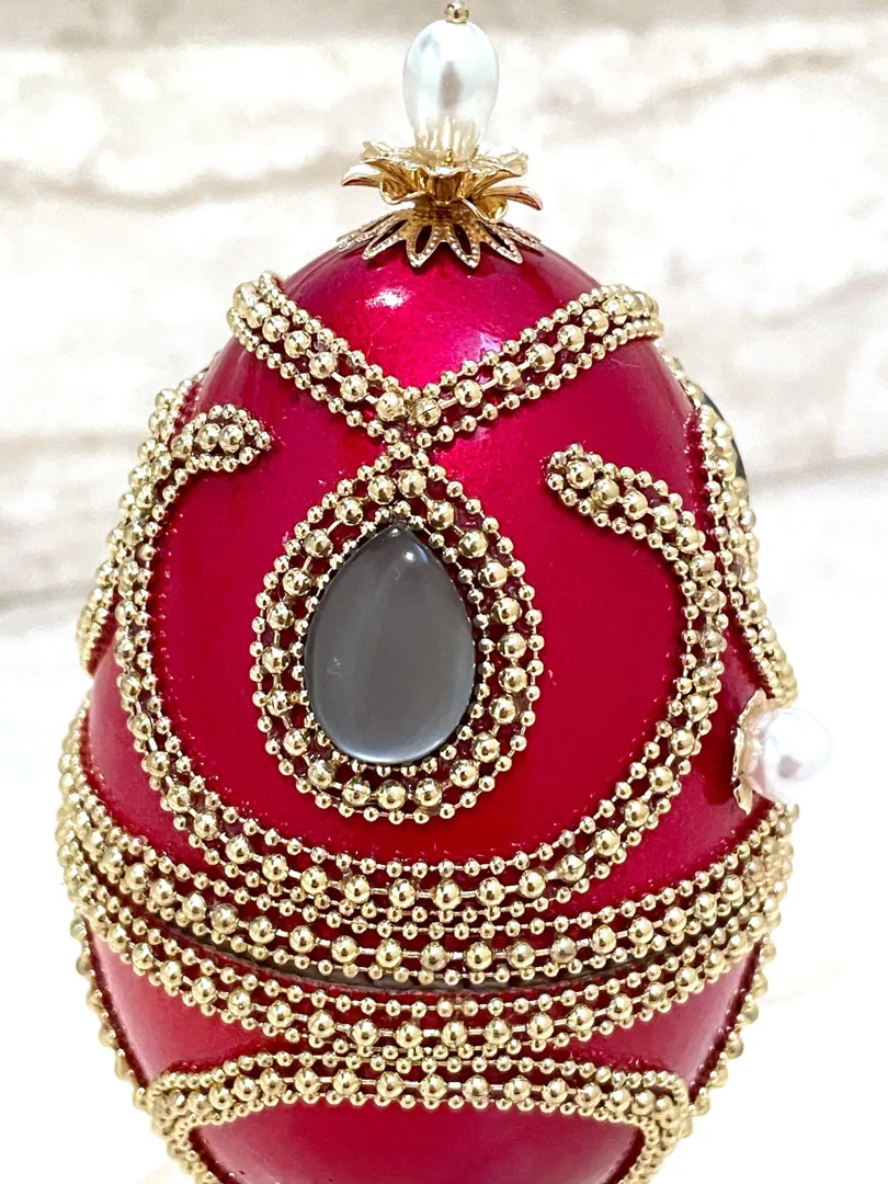 2019 PierreLorren NATURAL Red Faberge Egg Music Box & Faberge Egg Pendant Fabergé Egg Style Jewelry Box Pure Gold Decor HANDMADE Anniversary