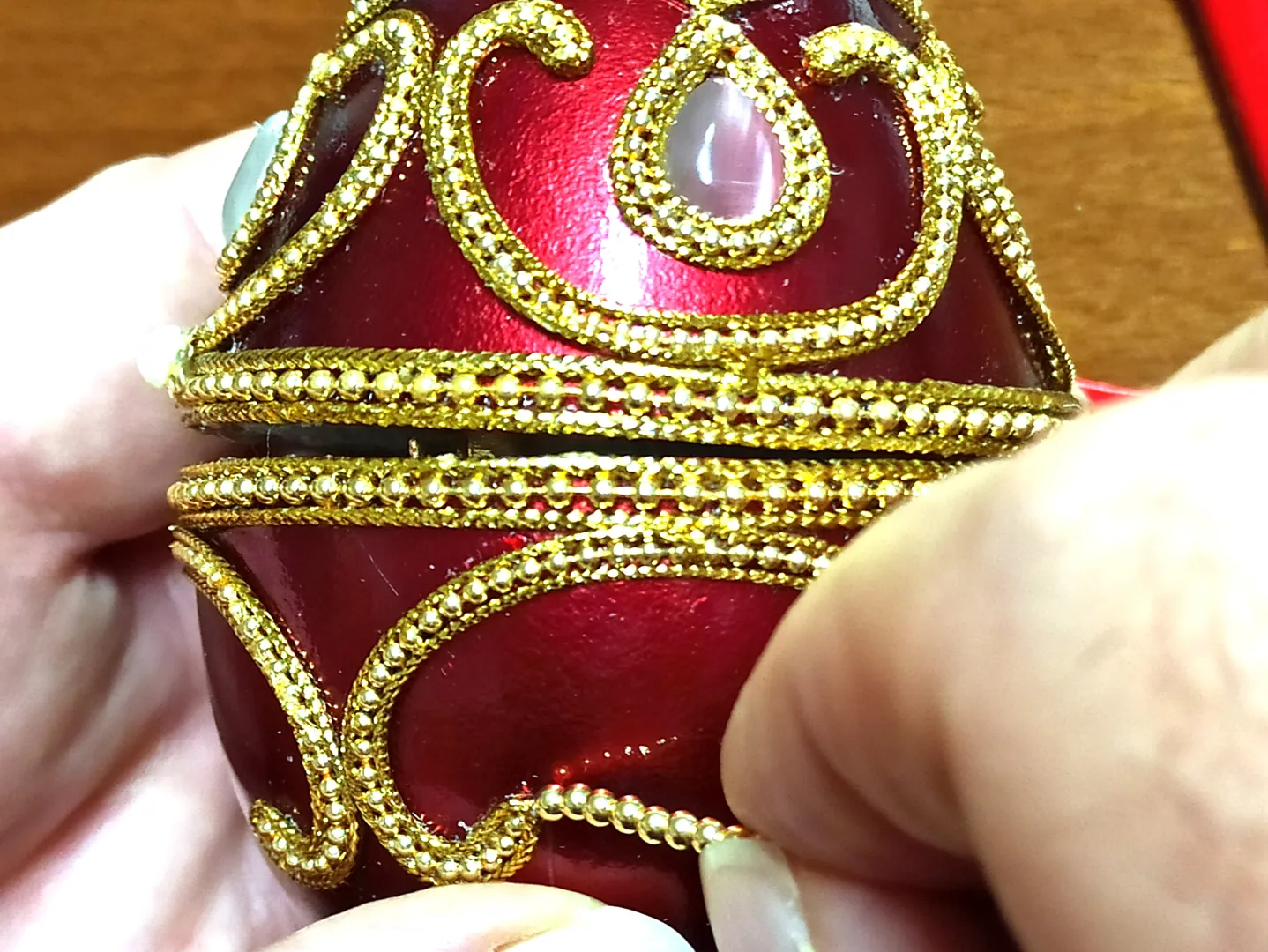 2019 PierreLorren NATURAL Red Faberge Egg Music Box & Faberge Egg Pendant Fabergé Egg Style Jewelry Box Pure Gold Decor HANDMADE Anniversary