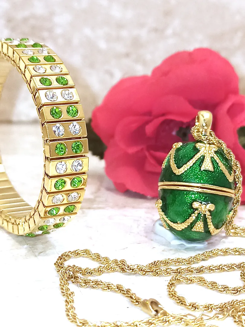 August Birthstone Birthday Gift For Her Faberge Egg Necklace & Bracelet Peridot Birthstone August Birth Jewelry 24k Gold Designer Jewelry