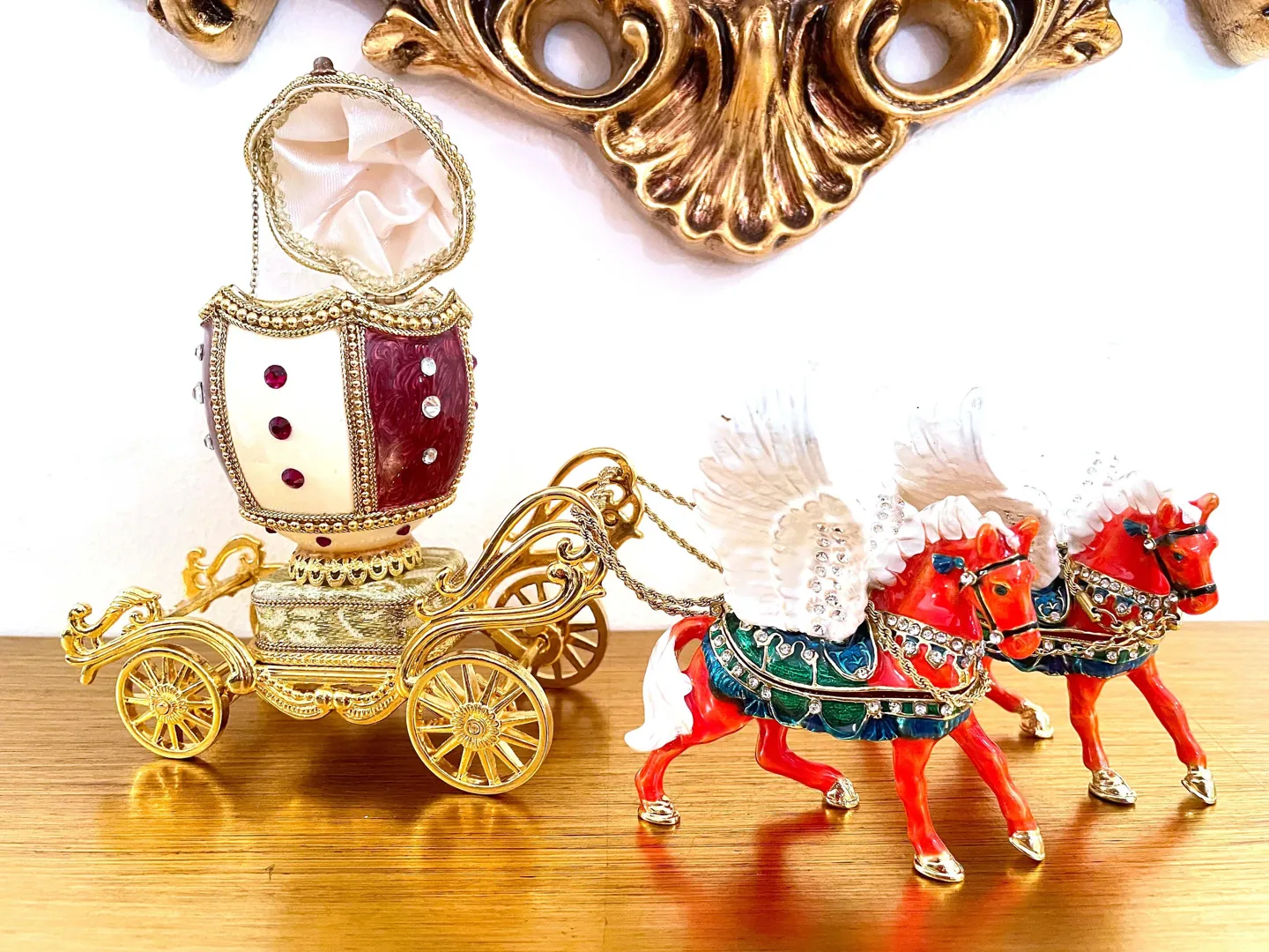 2001 Vintage Faberge Style Egg - Faberge Egg Music Box - 24k Gold - Handcarved Egg - Swarovski Diamond Handset - Fabergé Egg Box for Wedding