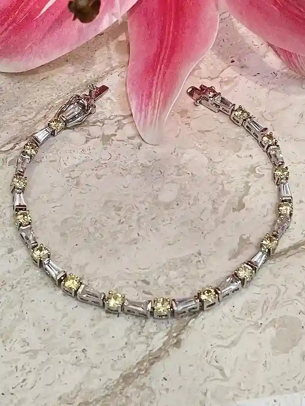 Citrine Bracelet, Diamond Bracelet, Tennis Bracelet, Handmade Bracelet, Gemstone bracelet, Birthstone Bracelet, Women Bracelet, Gift for Her 