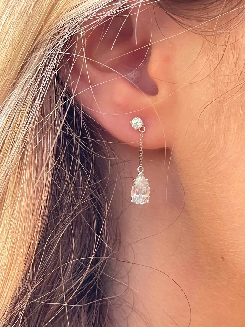 2 ctw Diamond Earrings Solid 18k White Gold Tear Drop Earrings Pear Shaped Diamond Dangle Earrings Wedding Earrings Diamond Bridal Jewelry