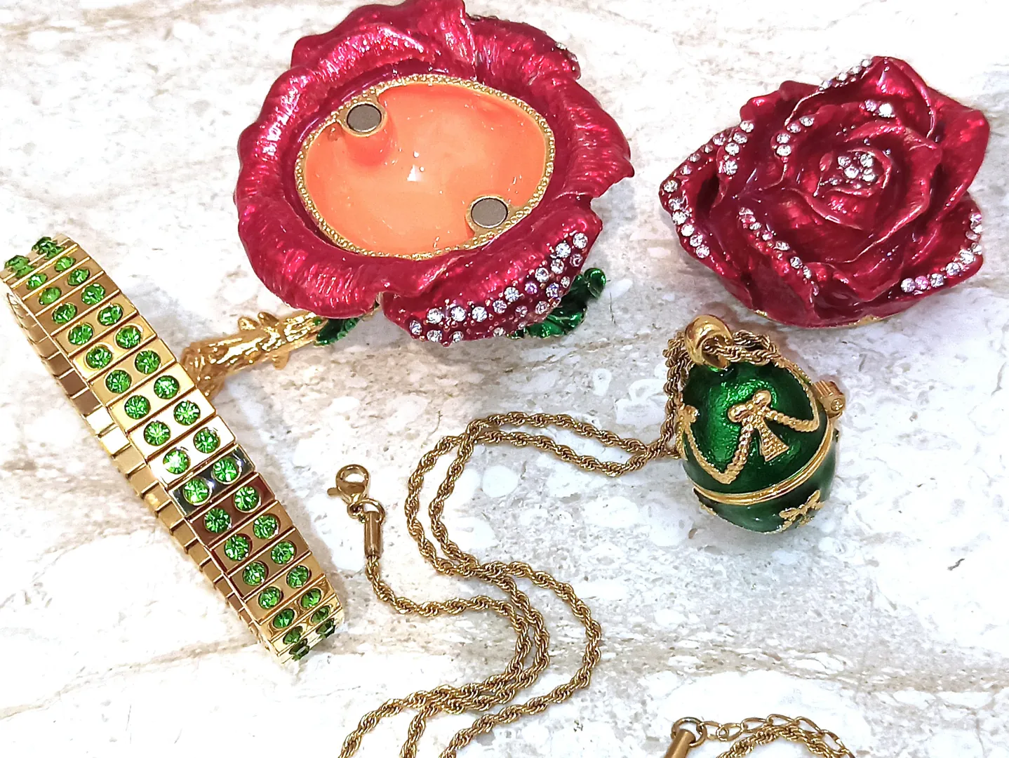 24k Gold, 7ct SET, Faberge Egg Pendant Gold, Green Luxury Bracelet, Faberge egg, Fabergé egg Jewelry Box, Peridot gifts for women, Handmade.