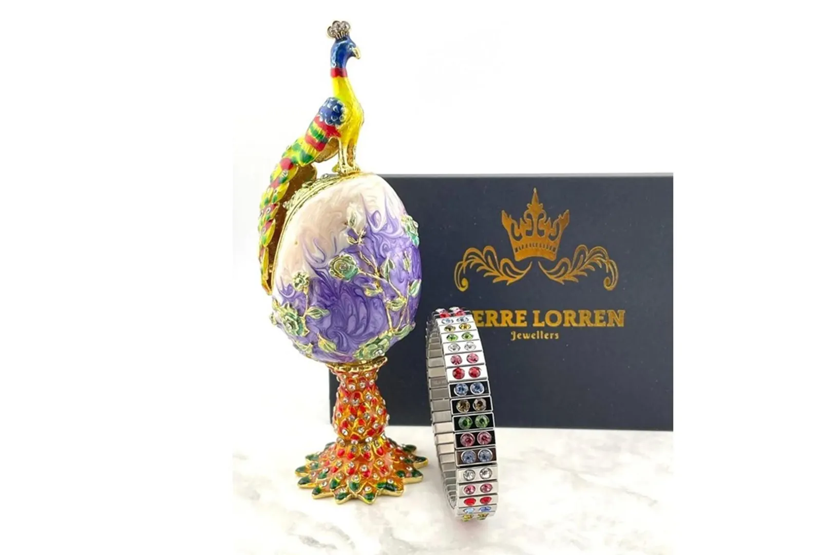Limited Edition Pure Gold Faberge Egg Jewelry Box Handmade Russian Easter Egg Fabergé Style Egg Trinket Box 24K Gold Swarovski Pierre Lorren