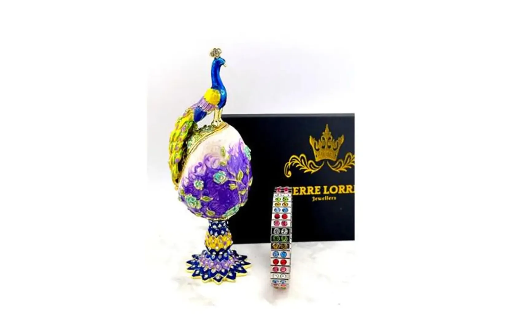 Vintage Bird Faberge Egg Jewelry Box & Faberge Necklace Natural Handcarved Egg Pure Gold Swarovski Wedding Day 1980 Anniversary Wife Gift