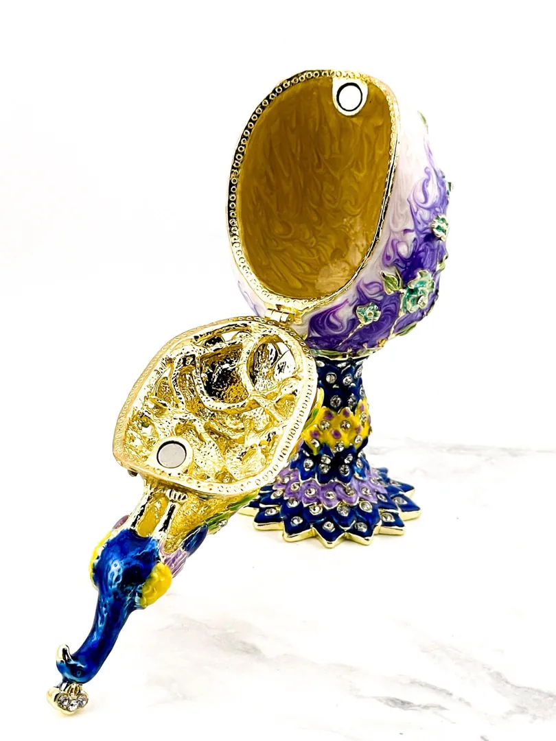 PEACOCK  Amethyst Faberge Easter Eggs in Russian Faberge style with Swarovski Pure GOLD decor. Handmade Graduation LUCK Gift for Girlfriend by Pierre Lorren.