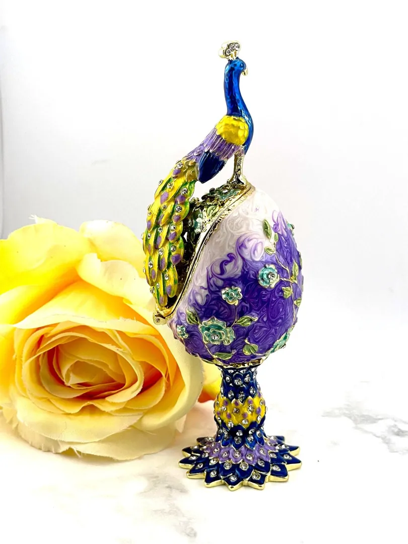 PEACOCK  Amethyst Faberge Easter Eggs in Russian Faberge style with Swarovski Pure GOLD decor. Handmade Graduation LUCK Gift for Girlfriend by Pierre Lorren.