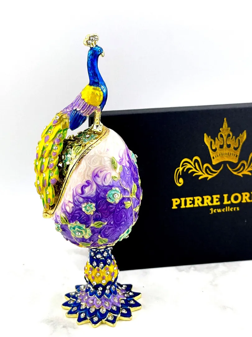 PEACOCK  Amethyst Faberge Easter Eggs in Russian Faberge style with Swarovski Pure GOLD decor. Handmade Graduation LUCK Gift for Girlfriend by Pierre Lorren.