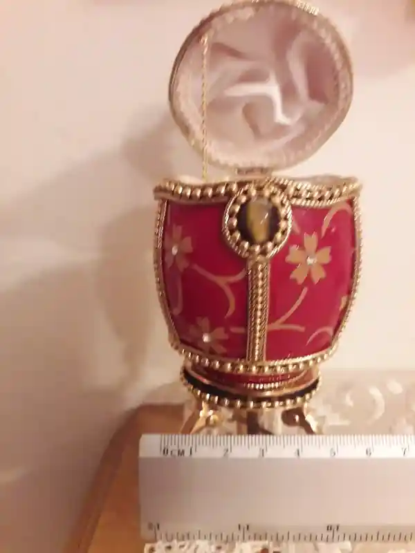 Vintage Red FABERGE-Style egg Imperial jeweled egg Faberge egg style 24ktGold Jewel box MUSICAL Faberge egg Musical trinket egg HANDCARVED present 