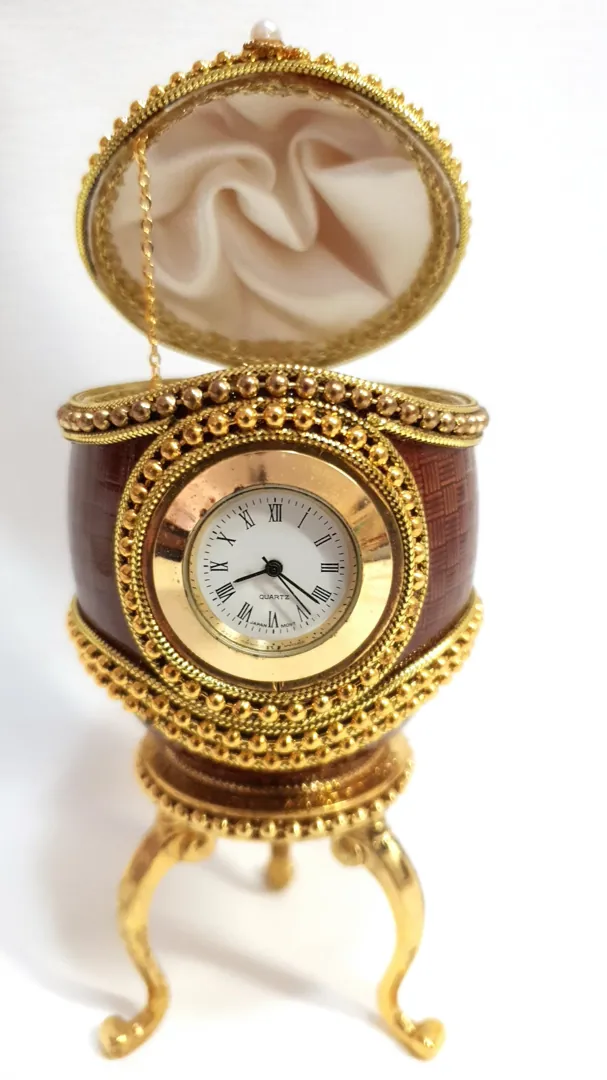 1990 Faberge Style Antique Egg Box Clock Vintage Faberge Egg Gift for Father-in-Law Faberge Egg Father of Groom Gift from Son Grandfather