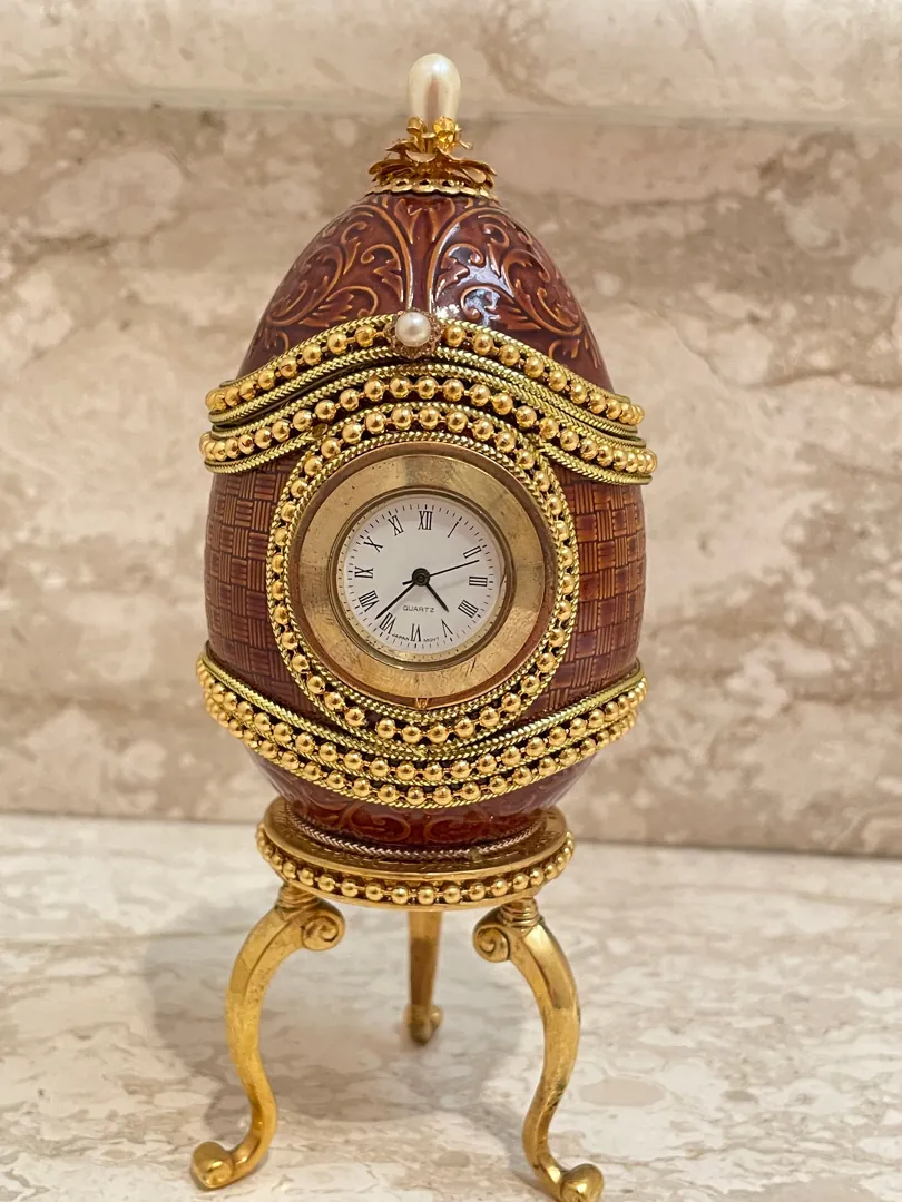 XL Handmade Faberge Egg Style Trinket Box & Faberge Egg Necklace 18k Gold Vermeil, Gold Pomegranate Easter Abundance Gift, Mother's Day, 7