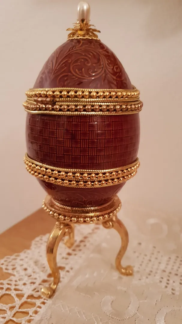 1992 Vintage Clock Fabergé Egg Style Antique Egg for Father-in-Law Fabergé Egg 24k Gold Hand-Carved Natural Fabergé Egg Christmas Gift for Him