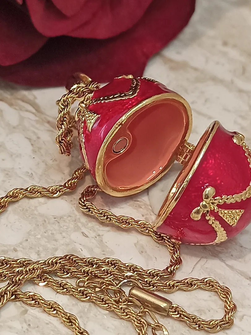 Ruby Red Fabergé Egg Jewelry Fabergé Easter Egg Pendant Necklace Gold 24k Plated Sterling Silver Austrian Crystal Topaz Fabergé Jewelry Set