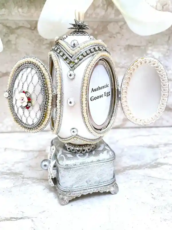 1988 Faberge-Style Egg Natural Egg HANDCARVED Faberge style Egg Faberge Musical Egg Luxury Ornaments, Home Decor, 35th Anniversary Wedding gift 