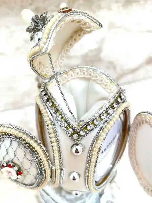 1988 Faberge-Style Egg Natural Egg HANDCARVED Faberge style Egg Faberge Musical Egg Luxury Ornaments, Home Decor, 35th Anniversary Wedding gift 
