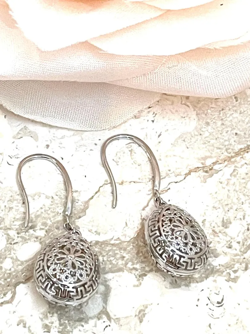 2 carat Diamond Faberge Earrings Greek Jewelry from Greece Greek Key Faberge Egg style SOLID 18K GOLD Fine Jewelry ETERNITY Luck Handmade
