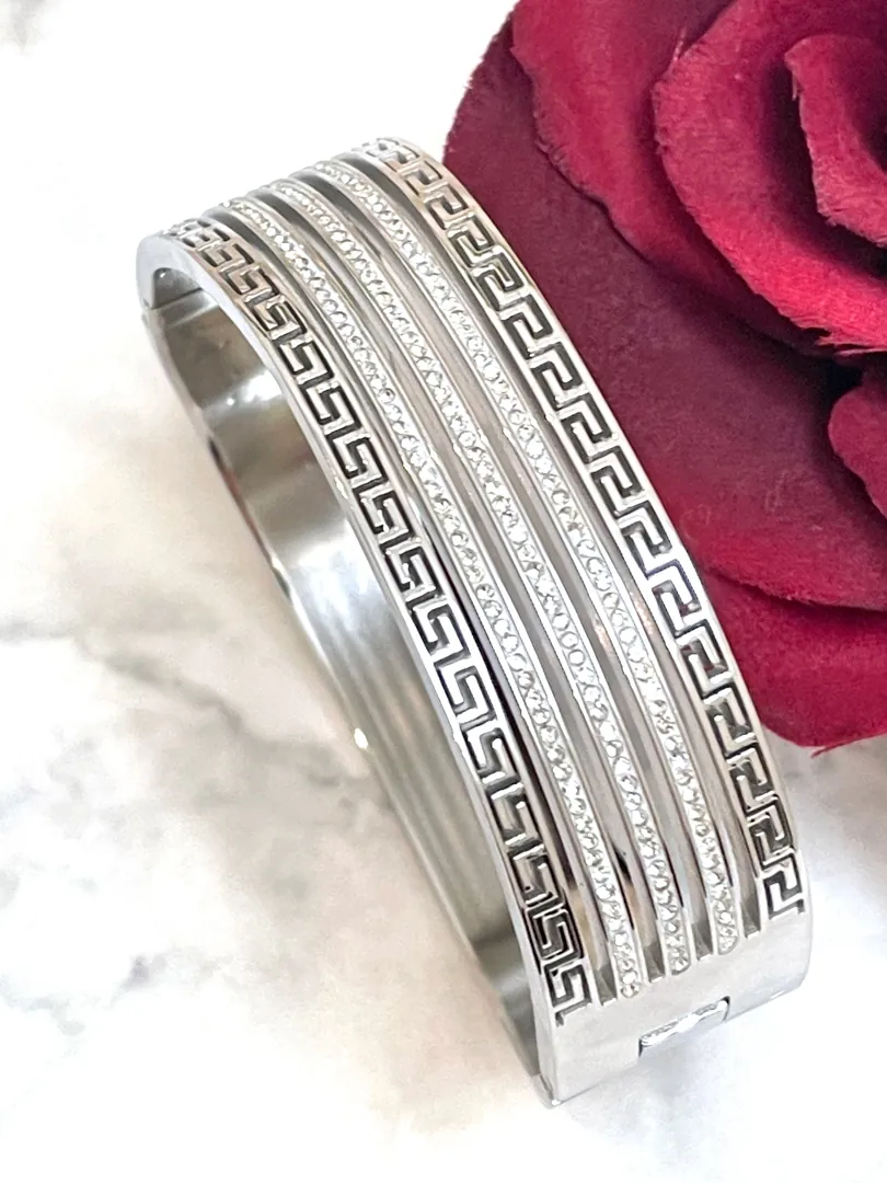 Pierre Lorren Ancient Greece Key Bracelet White Gold Meander Bracelet Greek Key Jewelry Bangle Greek Jewellery Graduation SUCCESS INFINITY