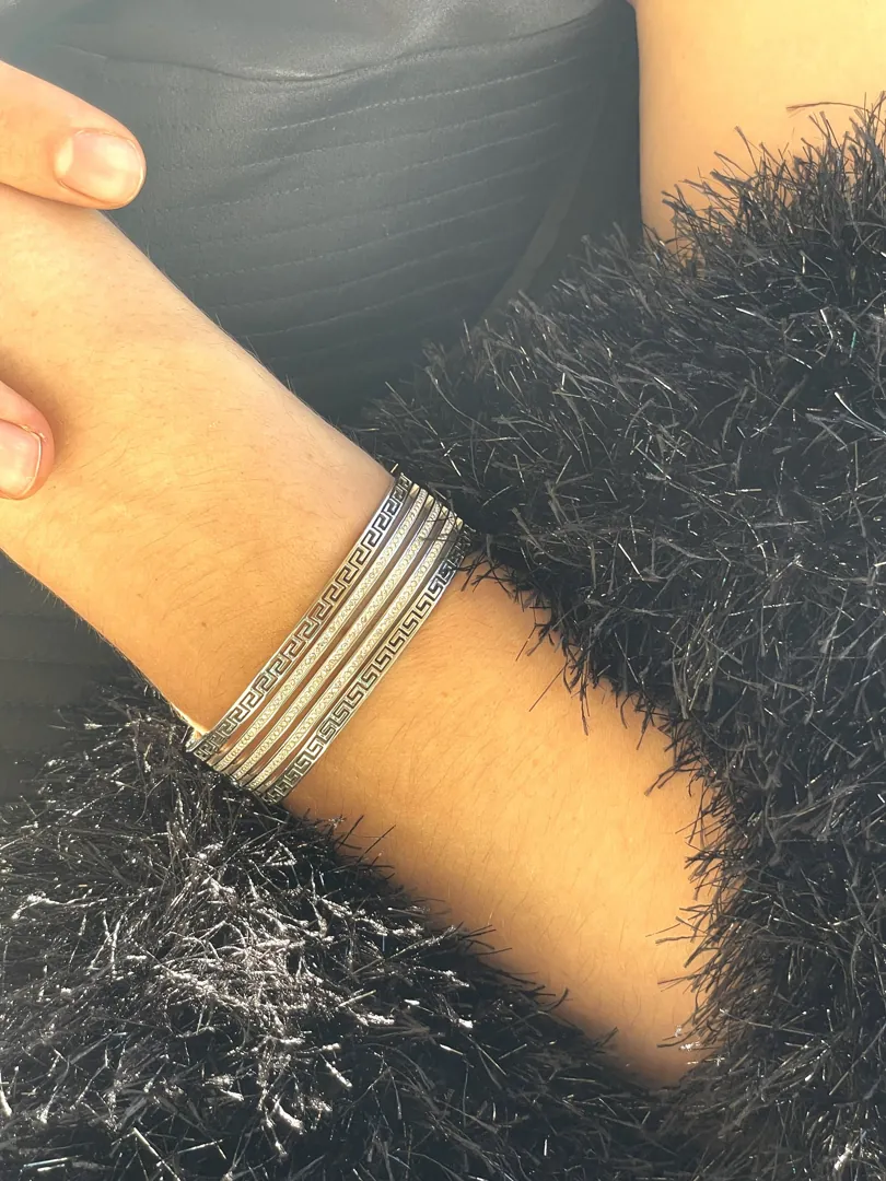 Pierre Lorren Ancient Greece Key Bracelet White Gold Meander Bracelet Greek Key Jewelry Bangle Greek Jewellery Graduation SUCCESS INFINITY