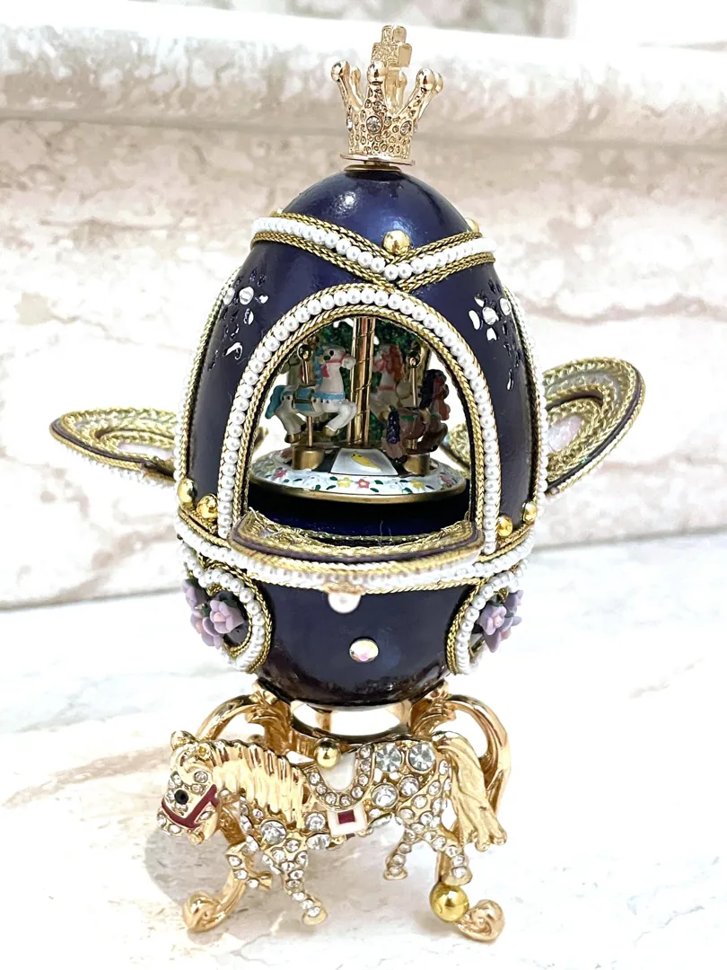 Pierre Lorren Natural Egg Fabergé Egg Horse Lover Gift Fabergé Egg Horse Carousel Home Decor Fabergé Egg 21st Birthday Anniversary Birthday Gift