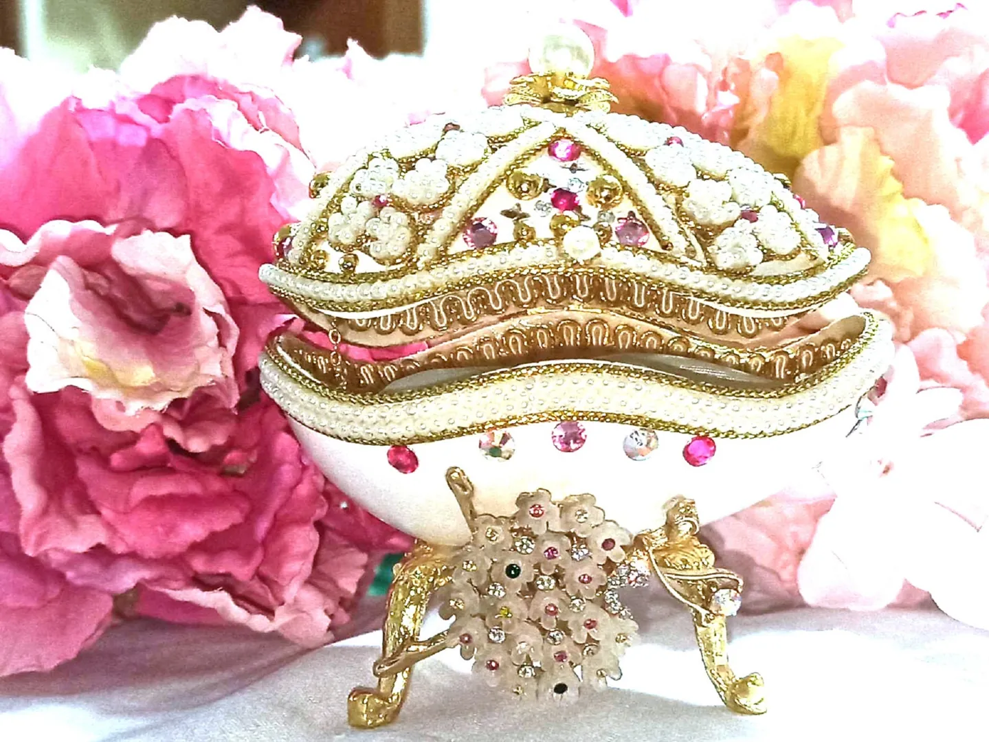 Faberge Egg Ballerina Music Box Luxury Baby Shower Gift for Newborn Girl Faberge Style Egg 24K Gold Baptism Jewelry Box Girl Birthday Present