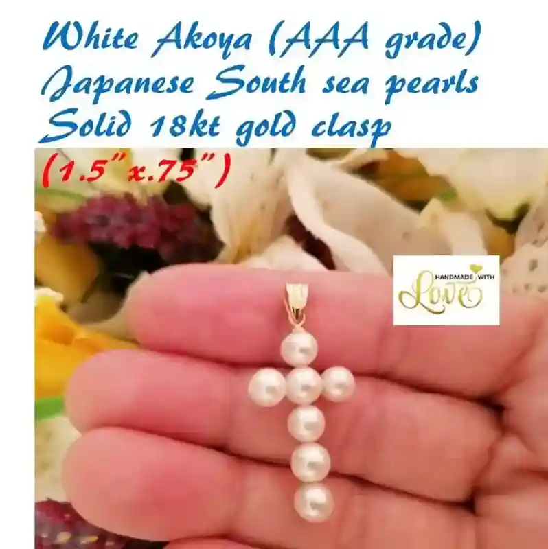 SOLID 18k Gold Cross, Pearl Cross, NATURAL Pearl, Christian Cross, 18ct Gold, Christian Girlfriend, Cross Jewelry Women, Christianity, Cross 