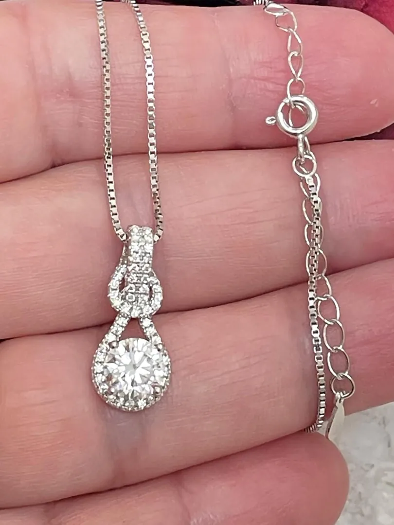 2.2ct Certified Bridal Diamond Necklace Love Knot Diamond Pendant Solitaire Diamond Necklace Bridal Shower Gift for Bride Engagement Jewelry.