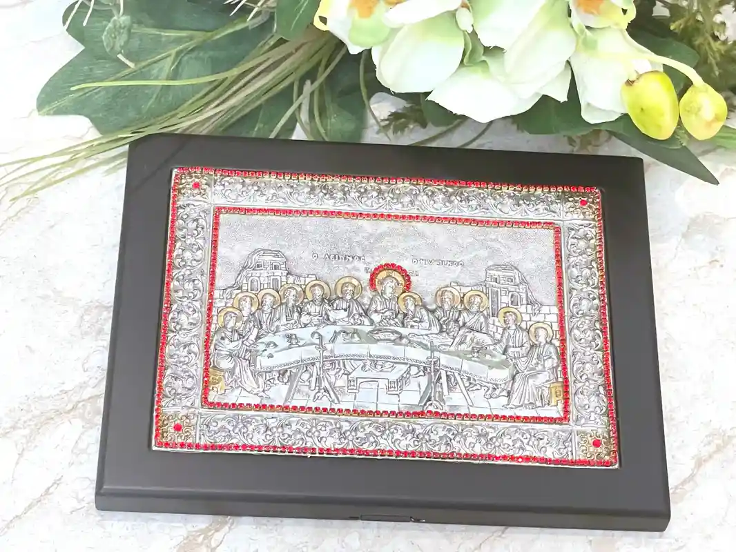 Vintage Last Supper Sterling Silver 925 Christian Icon Handmade Religious Home decor Christian Art Orthodox Icons Antique Christianity gift 