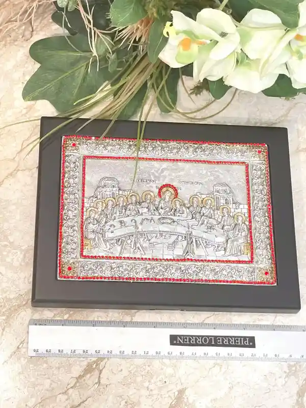 Vintage Last Supper Sterling Silver 925 Christian Icon Handmade Religious Home decor Christian Art Orthodox Icons Antique Christianity gift 