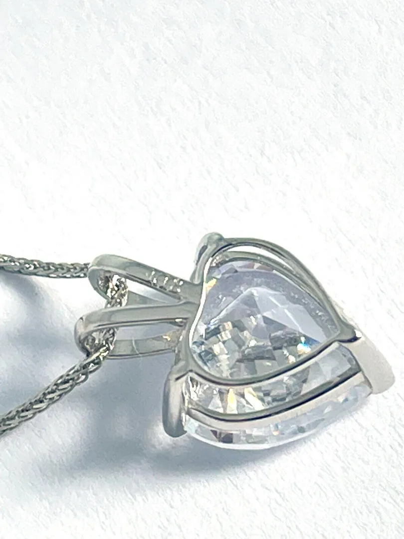 3.5 Carat Diamond Heart Necklace Pendant Diamond Heart Shaped Earrings Heart Solitaire Diamond Set Solid 18K White Gold Diamond Jewelry
