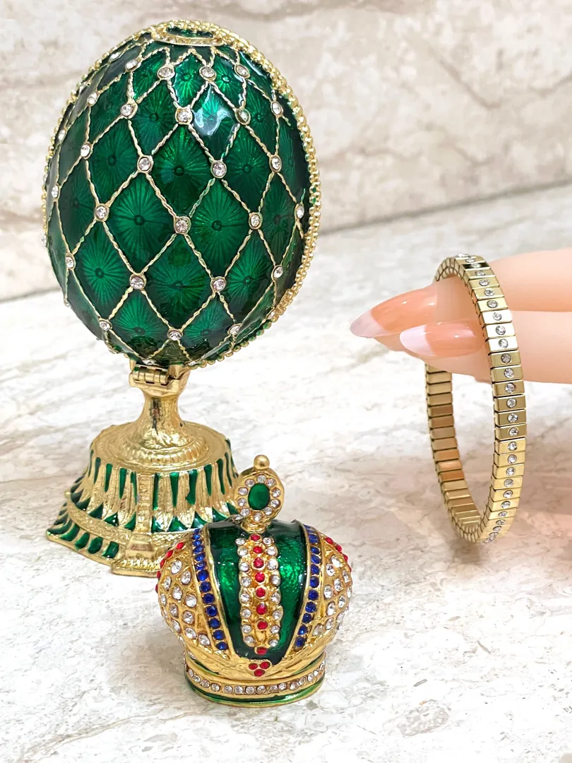 Unisex Designer Gold Faberge Egg Faberge Style Egg Easter Egg HANDMADE Vintage Fabergé Jewelry Box 333 Austrian Diamond Crystals Gift 5.1