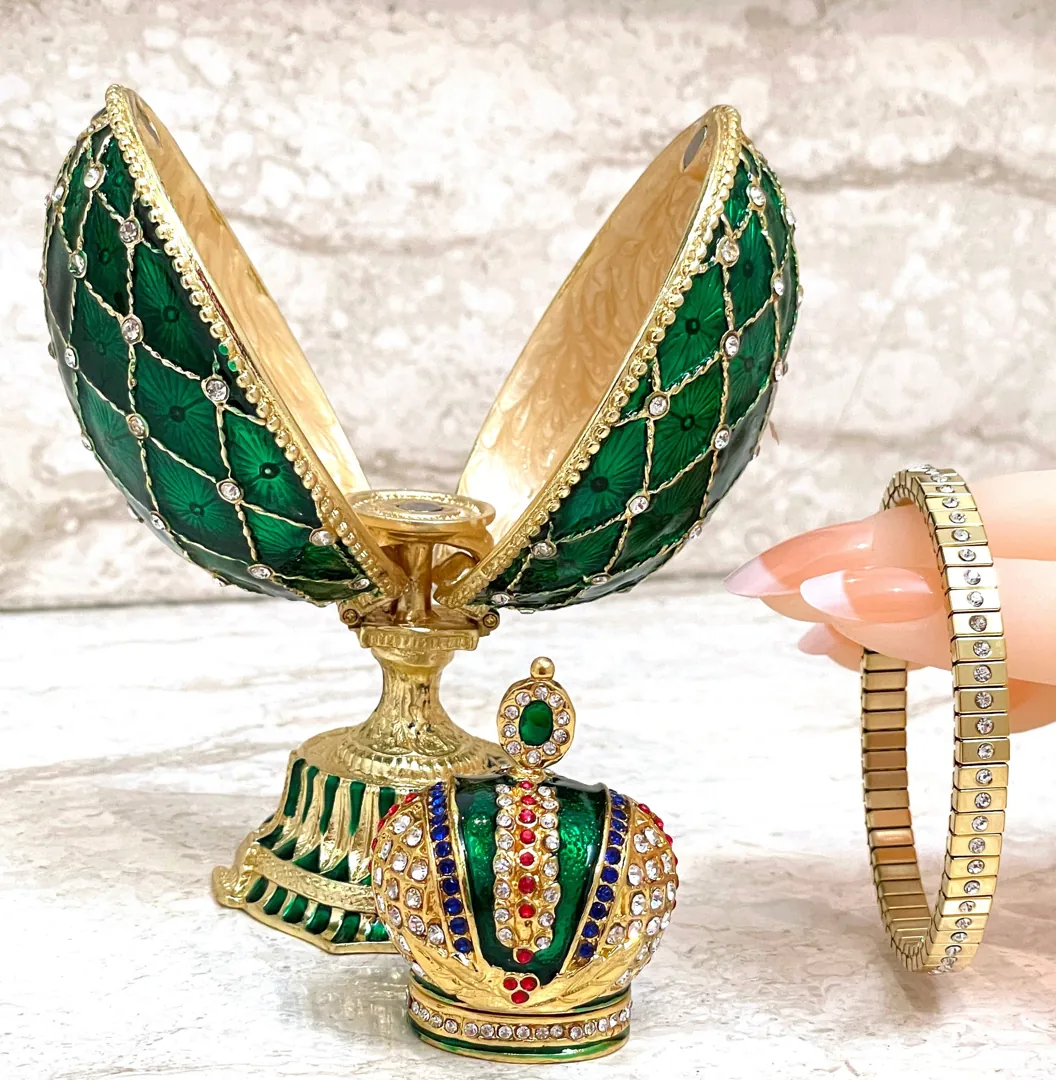 Unisex Designer Gold Faberge Egg Faberge Style Egg Easter Egg HANDMADE Vintage Fabergé Jewelry Box 333 Austrian Diamond Crystals Gift 5.1