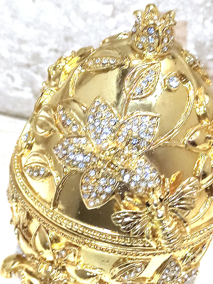 Faberge Egg Pomegranate Trinket Box 24k Gold Hand Embellished 400 Austrian Crystal Diamonds Handset Fabergé Ring Box for Proposal Wedding