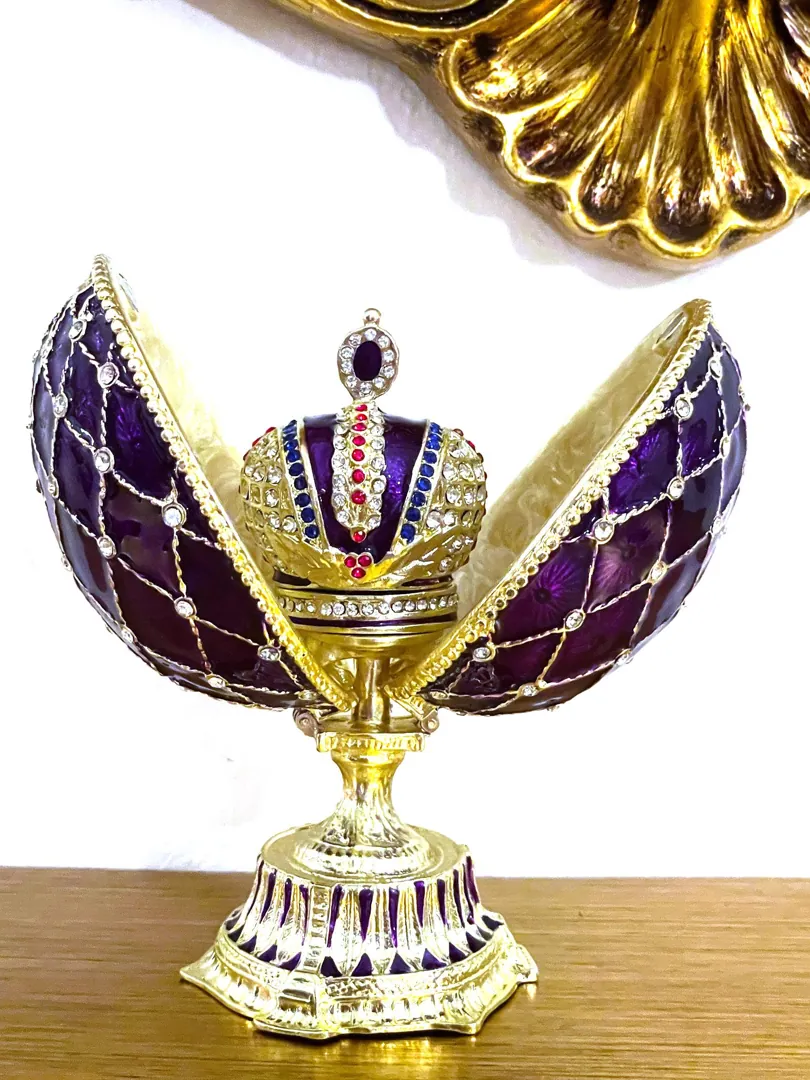 Amethyst Gold Fabergé Box Imperial Crown Hideaway Trinket Fabergé Egg 333 Austrian Crystal Diamond plus Gold Bracelet Birthday Gift for Her