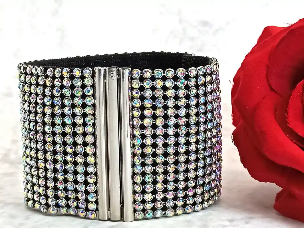 Bridal Jewelry Champagne CRYSTAL bracelet SWAROVSKI Handmade Wide Cuff Braclet/Swarovski Formal Jewelry Evening Bracelet for women GIFT Prom 
