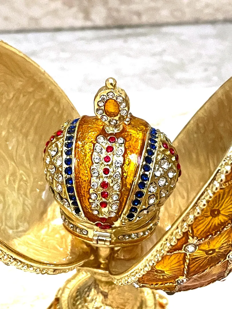 Gold Faberge Box Imperial Crown Hideaway Trinket Fabergé Egg 333 Austrian Crystal Diamond PLUS Gold Bracelet Birthday Gift for Her