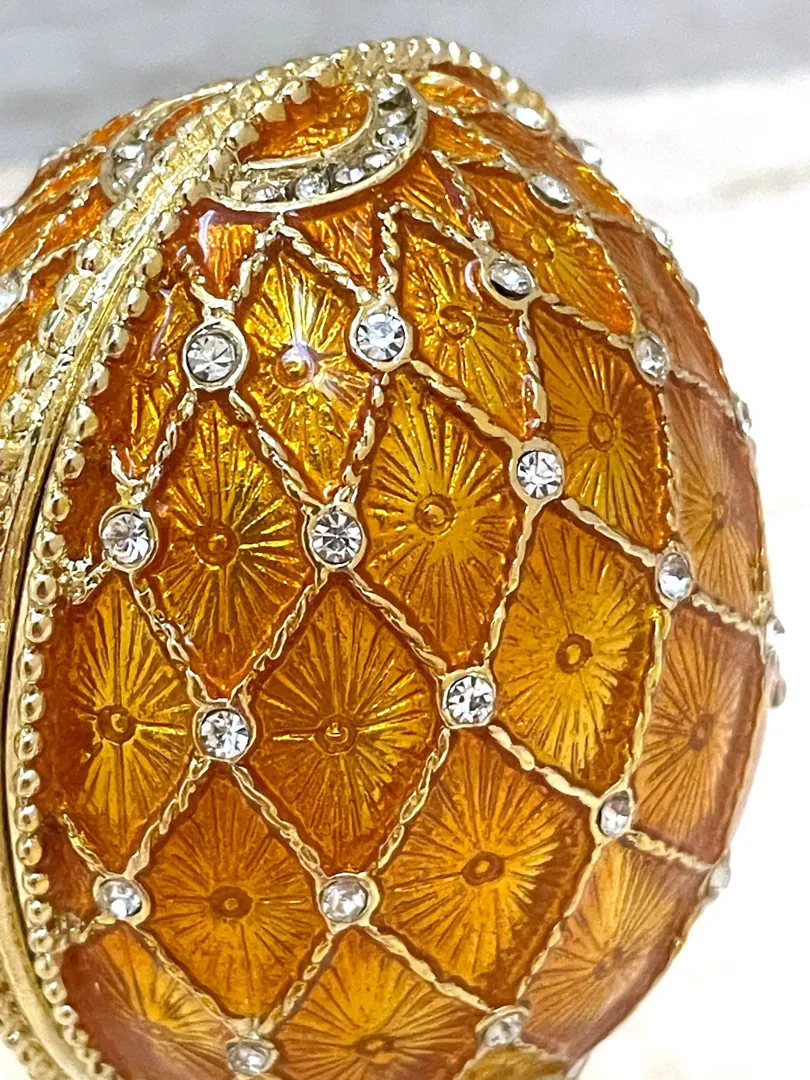 Gold Faberge Box Imperial Crown Hideaway Trinket Fabergé Egg 333 Austrian Crystal Diamond PLUS Gold Bracelet Birthday Gift for Her