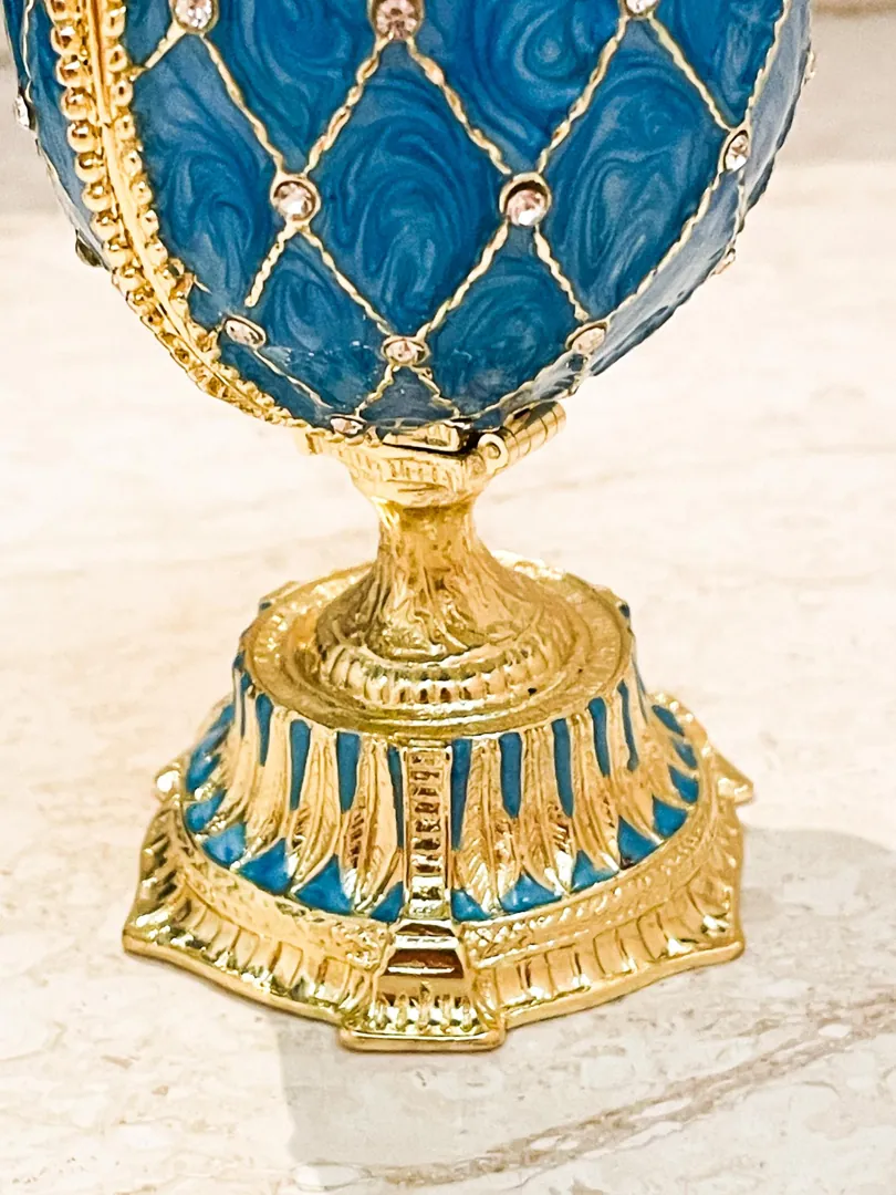 Something Blue Faberge Box Imperial Crown Hideaway Trinket Fabergé Egg 333 Austrian Crystal Diamond PLUS Gold Bracelet Birthday Gift for Her
