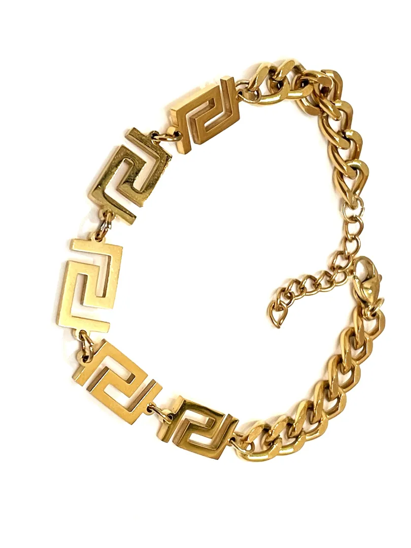 Luxury Made In Greece Gold Bracelet Ancient Greek Jewelry 18k Gold Vermeil Greek Key Earrings Gold Her Greek Key Ring Meandros PierreLorren