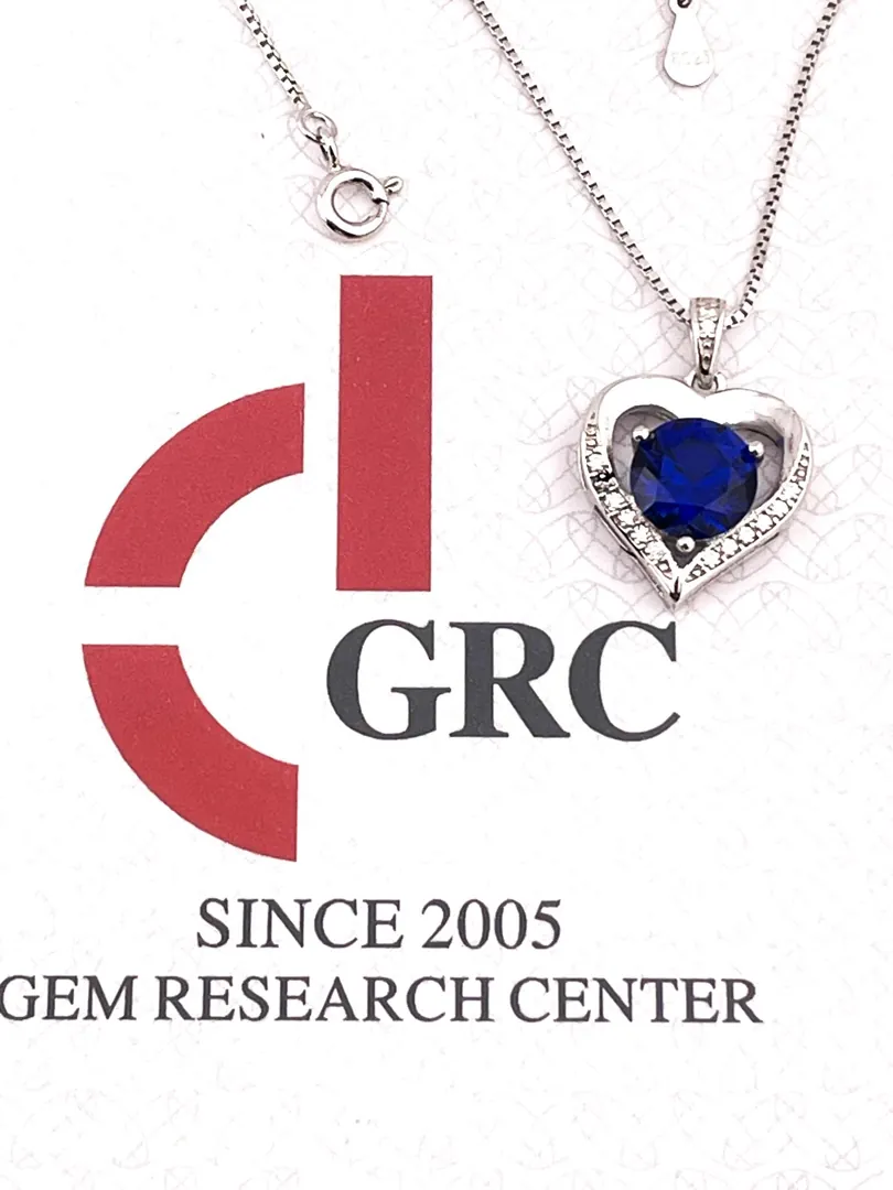 2 ct Diamond Heart Necklace, Natural Sapphire Heart Necklace - Sapphire Heart Pendant, 18k White Gold, Sterling Silver, Natural Sapphire Jewelry.