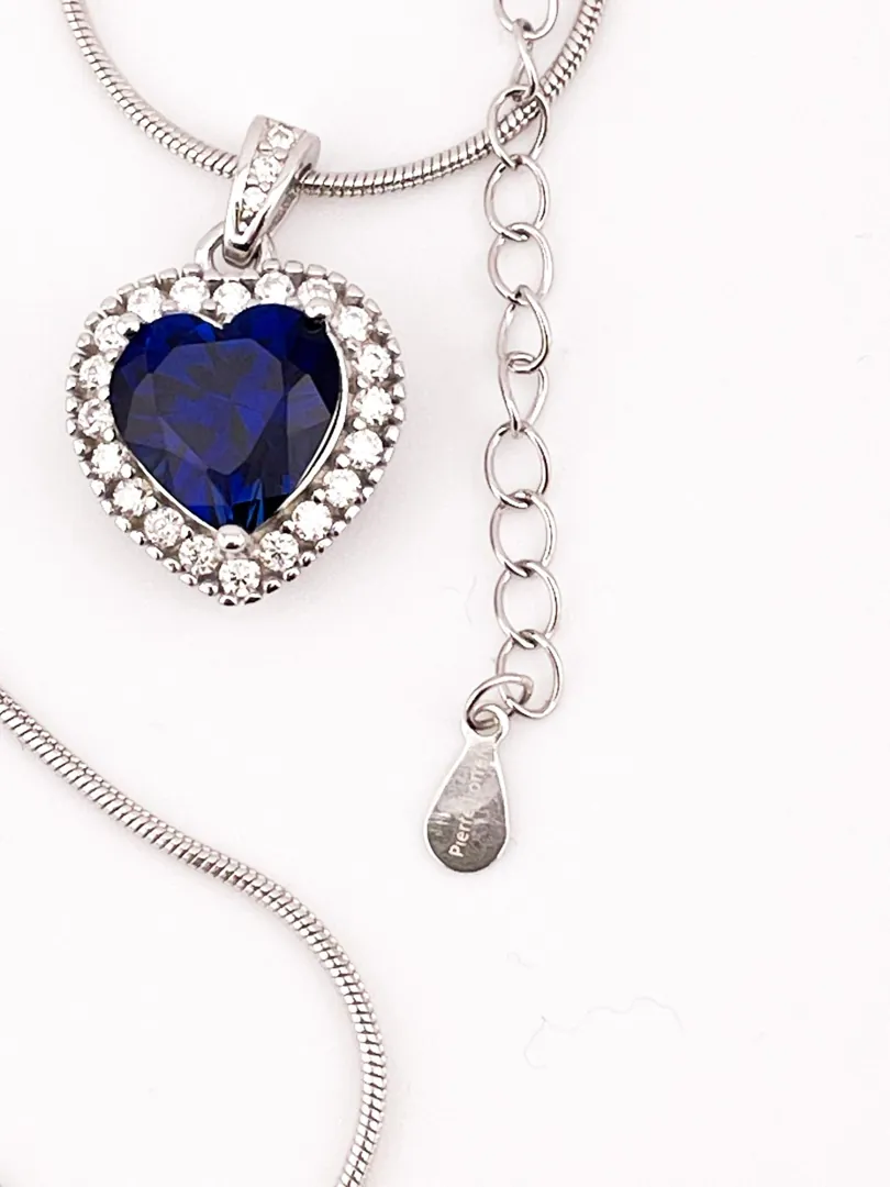 2 ctw CERTIFIED Natural Sapphire Heart Pendant Diamond Necklace Blue Sapphire Heart-cut Sapphire Diamond Necklace Jewelry 3.5 ctw Valentine