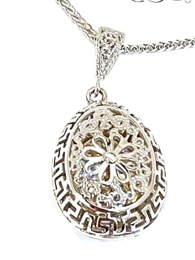 2 carat Diamond Greek Jewelry from Greece Greek Key Faberge Egg style SOLID 18K GOLD Diamond Necklace Pendant Fine Jewelry ETERNITY Handmade