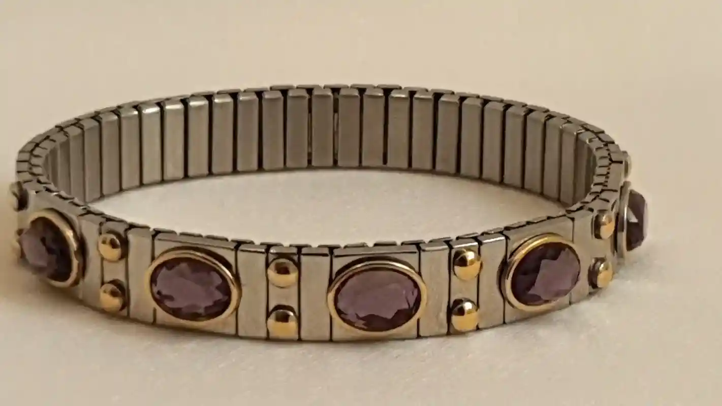 Amethyst Silver Flex Bangle/Purple Jewelry Gemstone Bracelet/Amethyst February Birthstone bracelet/Purple Gem Bracelet/ Amethyst Gem Bangle/ 