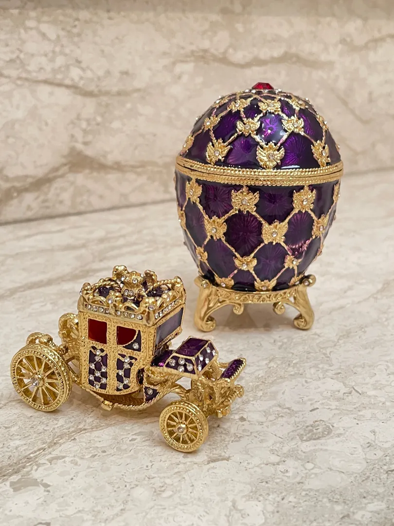 Amethyst Faberge Egg Carriage Trinket Box Faberge Necklace Austrian Crystal Jewelry Box Set Faberge Ornament Wife Jewelry Box Fabergé Style