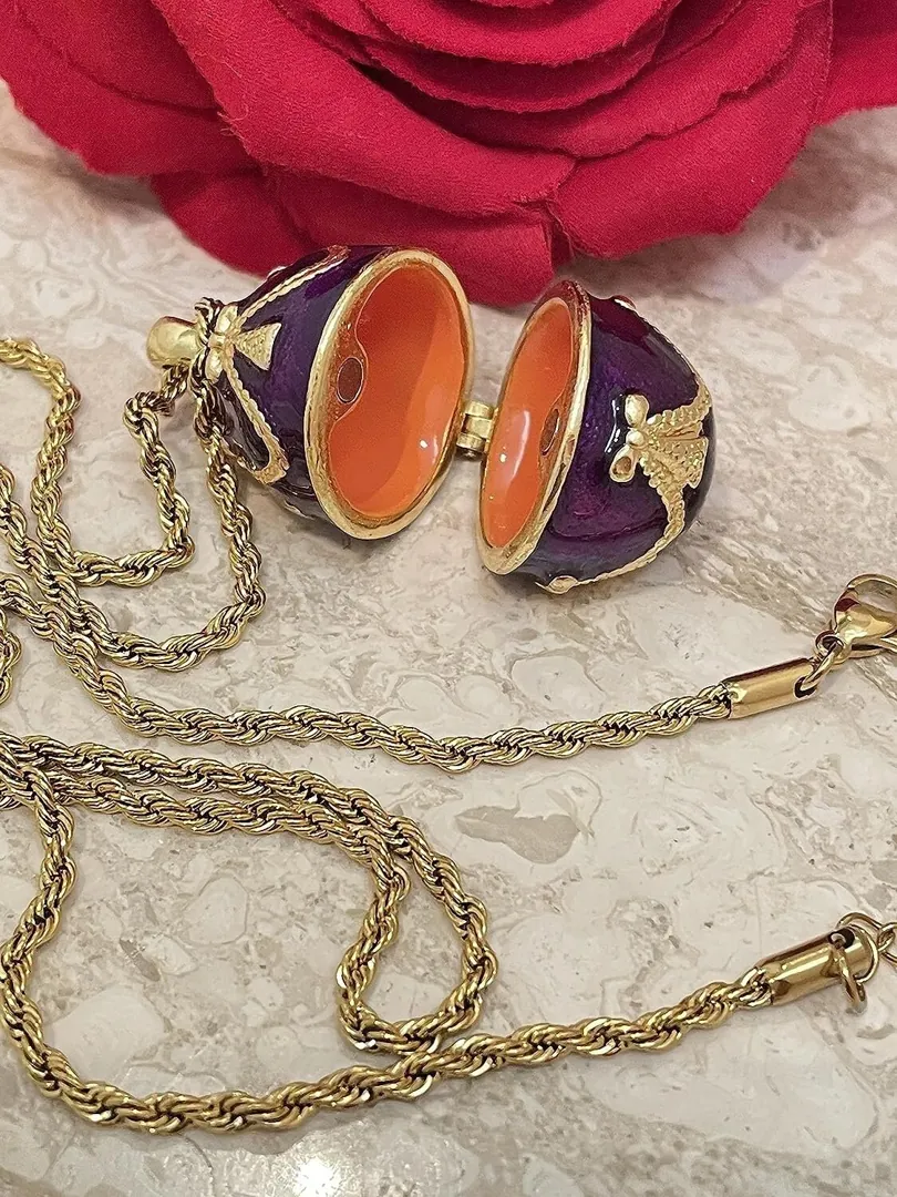 Amethyst Faberge Egg Carriage Trinket Box Faberge Necklace Austrian Crystal Jewelry Box Set Faberge Ornament Wife Jewelry Box Fabergé Style