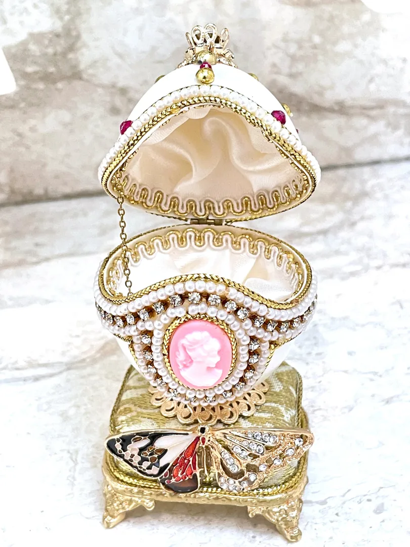 ONE OF A KIND VINTAGE FABERGE EGG RING BOX FABERGÉ EGG 25TH BIRTHDAY ANNIVERSARY GIFT FOR HER FABREGE EGG CHRISTMAS GIFT FABERGE MUSICAL EGG