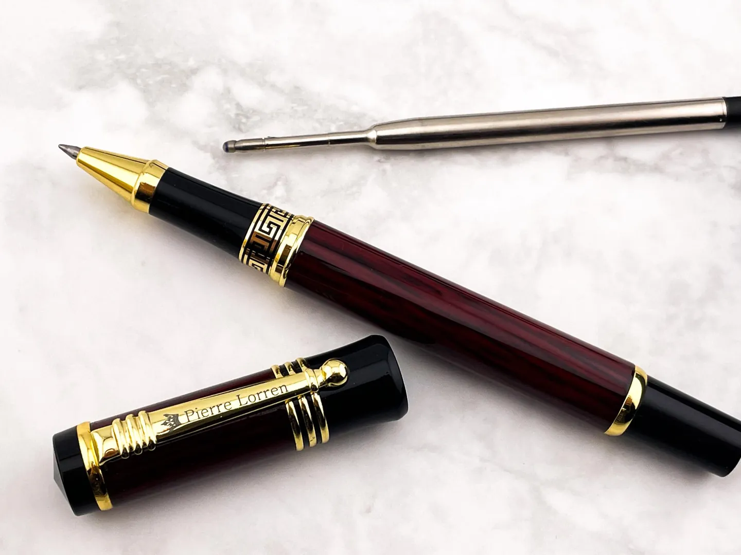 Pierre Lorren Antique Meander Roller Ball Pen Engraved Handmade Pen Set Ink Pen Writing Pen Anniversary Birthday Gift 18k Gold Silver Metal