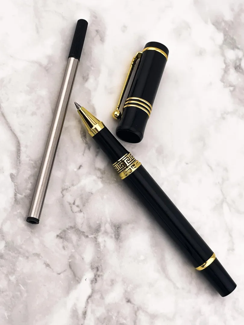 Pierre Lorren Antique Meander Roller Ball Pen Engraved Handmade Pen Set Ink Pen Writing Pen Anniversary Birthday Gift 18k Gold Silver Metal