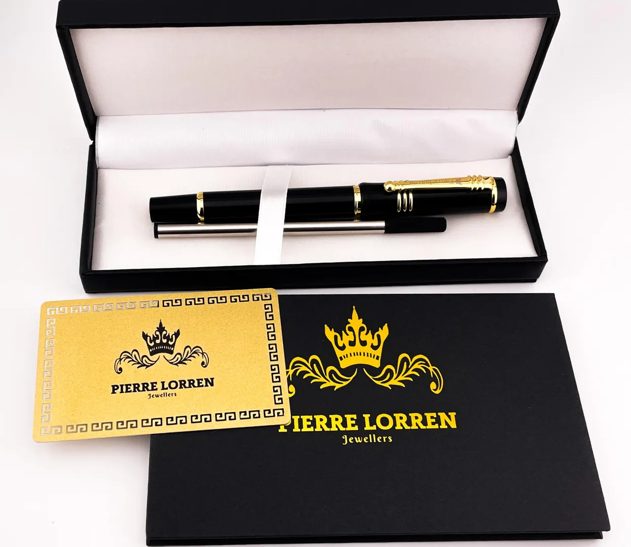 Pierre Lorren Antique Meander Roller Ball Pen Engraved Handmade Pen Set Ink Pen Writing Pen Anniversary Birthday Gift 18k Gold Silver Metal
